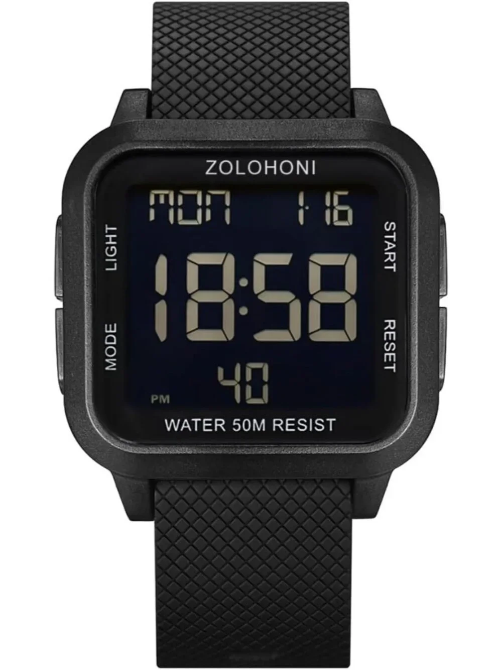 Mens All Black Analog Quartz Stainless Steel Waterproof Square LED Digital Watch